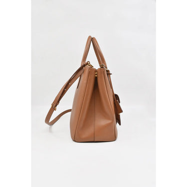 Prada Camel Saffiano Leather Front Pocket Double Zip Tote